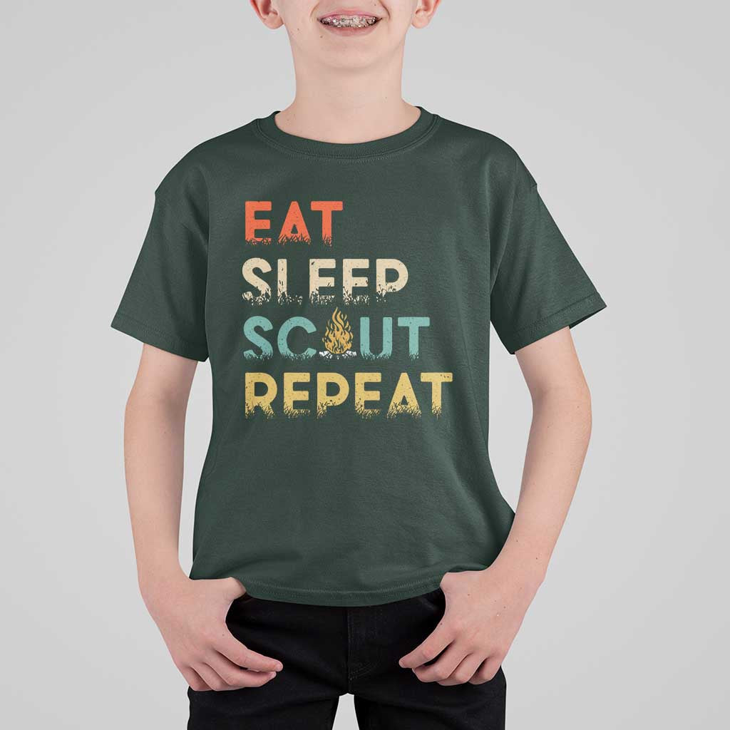 Funny Eat Sleep Scout Repeat T Shirt For Kid Scouting Outdoor Camping Nature Campfire