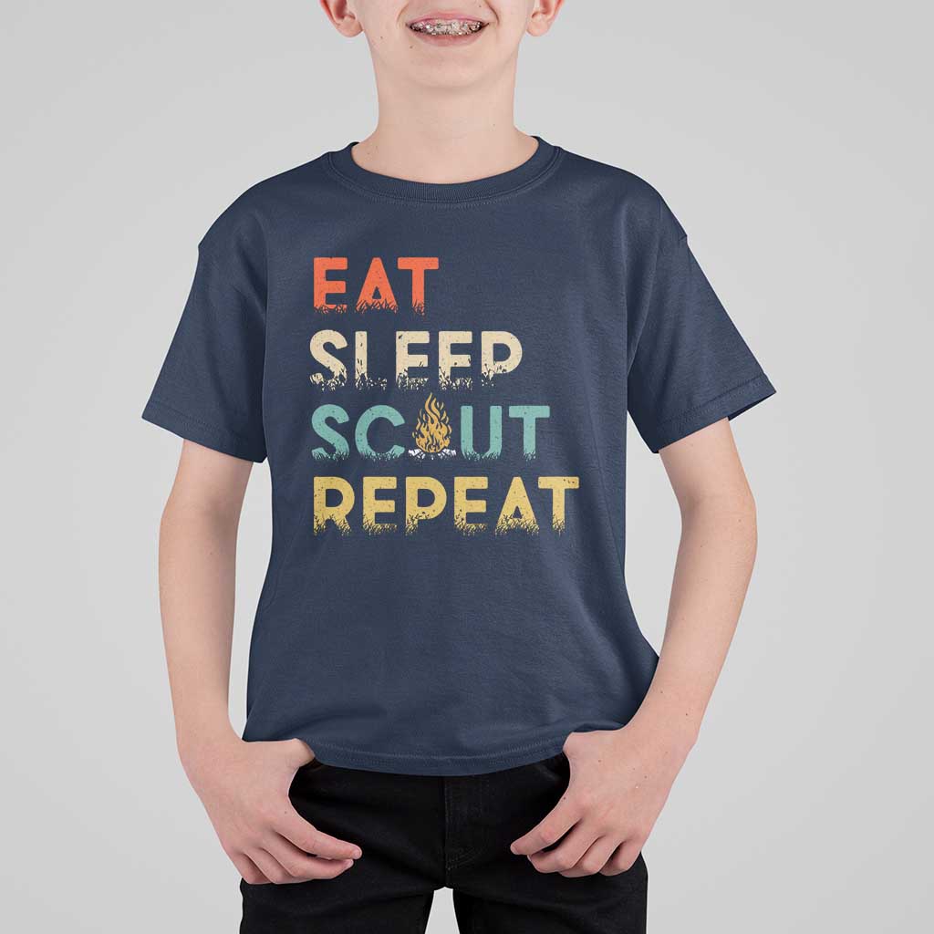 Funny Eat Sleep Scout Repeat T Shirt For Kid Scouting Outdoor Camping Nature Campfire