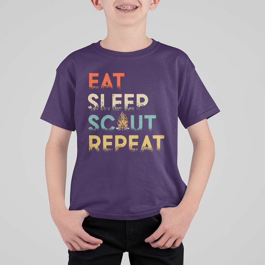 Funny Eat Sleep Scout Repeat T Shirt For Kid Scouting Outdoor Camping Nature Campfire