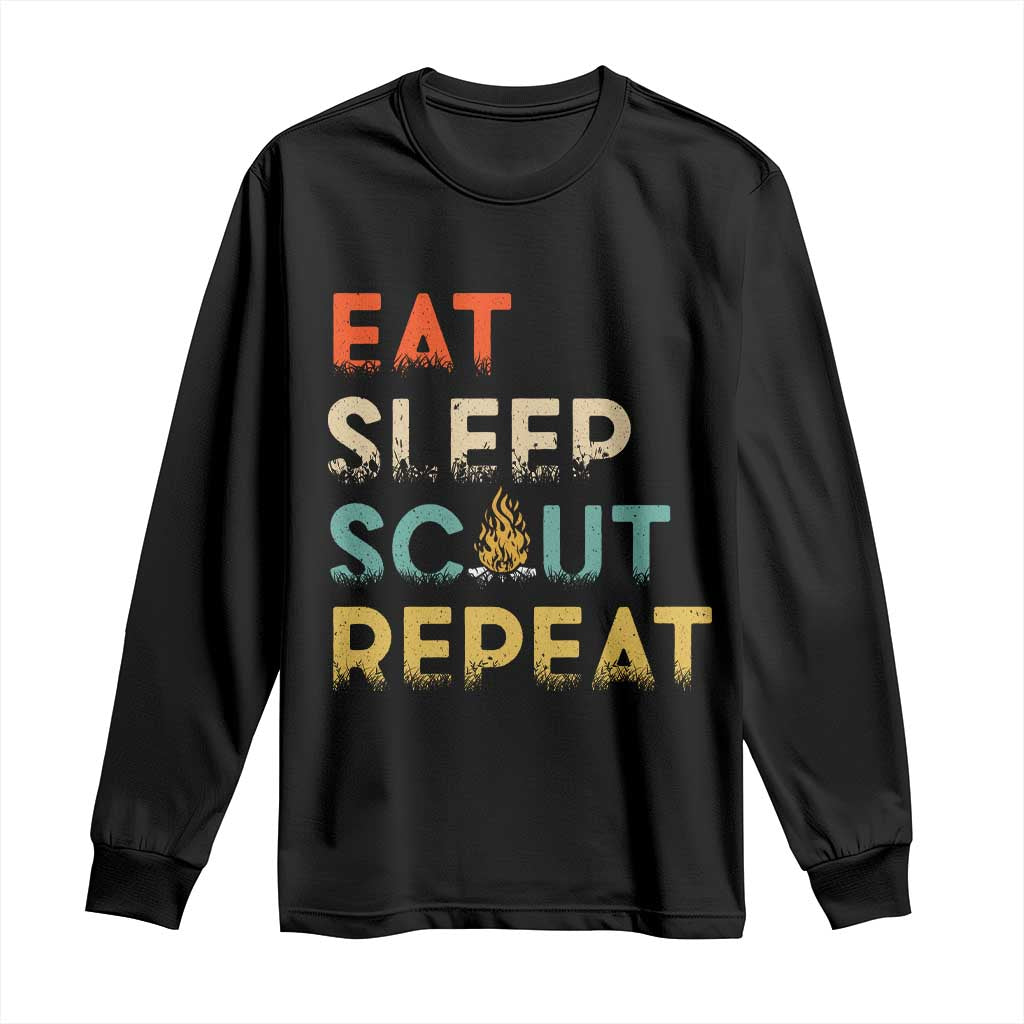 Funny Eat Sleep Scout Repeat Long Sleeve Shirt Scouting Outdoor Camping Nature Campfire