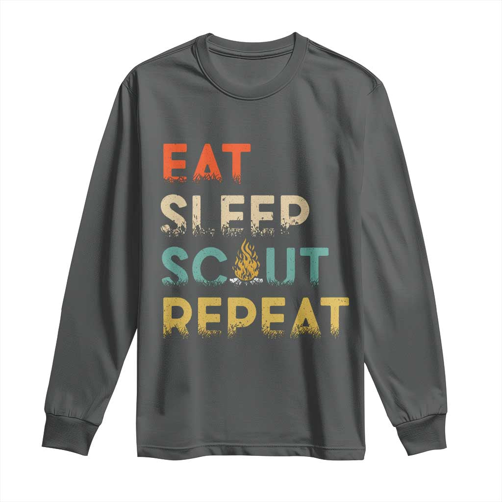 Funny Eat Sleep Scout Repeat Long Sleeve Shirt Scouting Outdoor Camping Nature Campfire