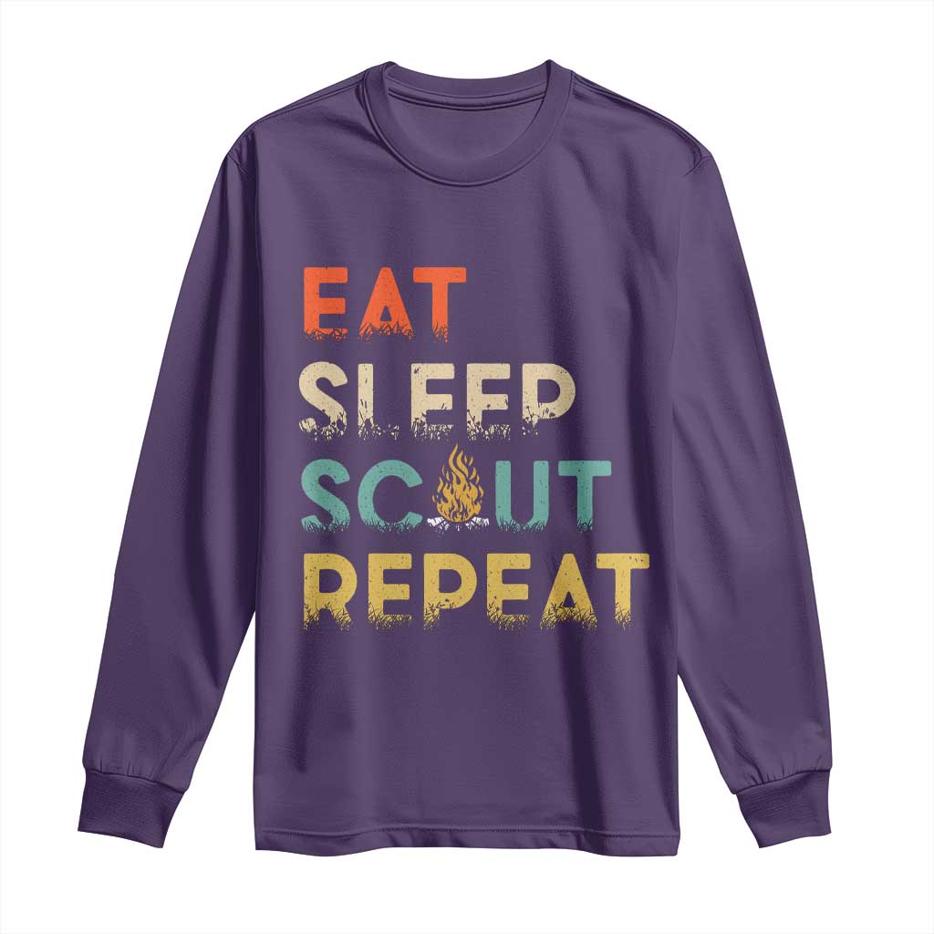 Funny Eat Sleep Scout Repeat Long Sleeve Shirt Scouting Outdoor Camping Nature Campfire