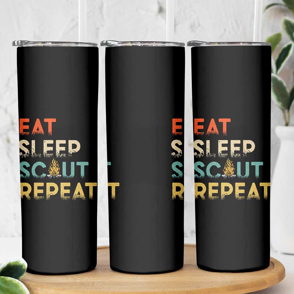 Funny Eat Sleep Scout Repeat Skinny Tumbler Scouting Outdoor Camping Nature Campfire