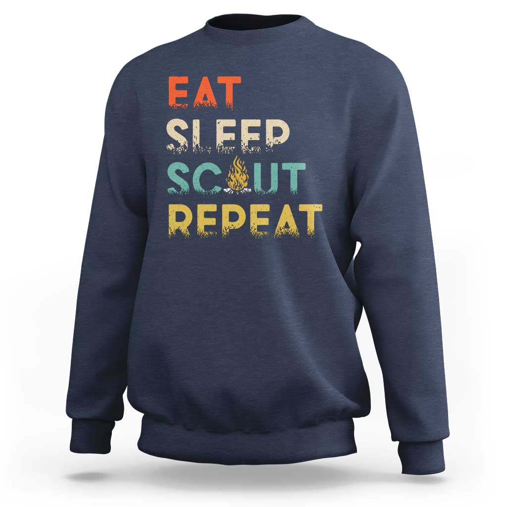 Funny Eat Sleep Scout Repeat Sweatshirt Scouting Outdoor Camping Nature Campfire