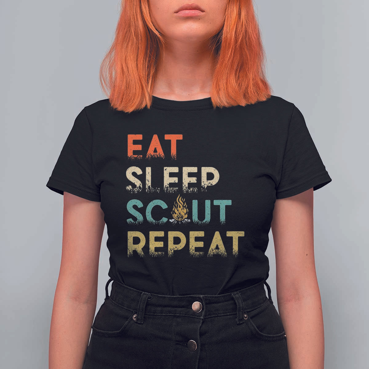 Funny Eat Sleep Scout Repeat T Shirt For Women Scouting Outdoor Camping Nature Campfire