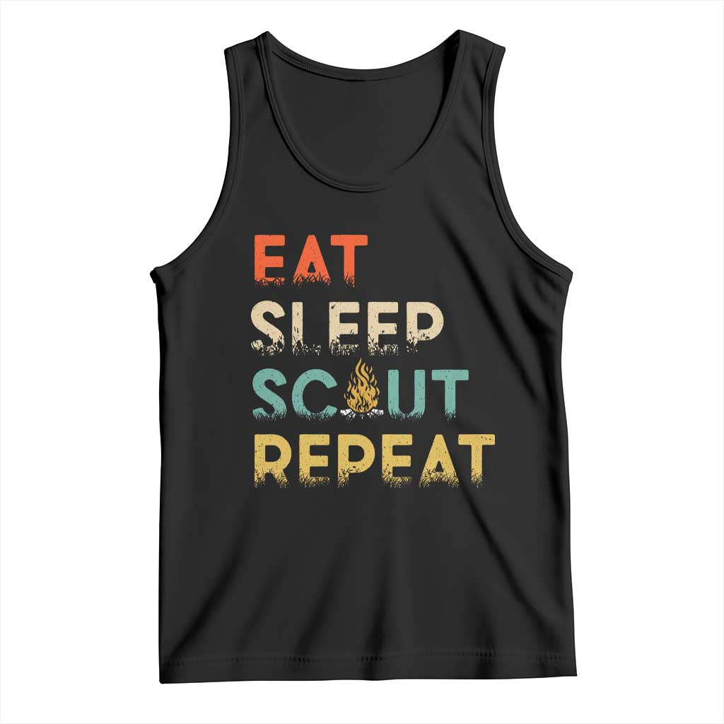 Funny Eat Sleep Scout Repeat Tank Top Scouting Outdoor Camping Nature Campfire