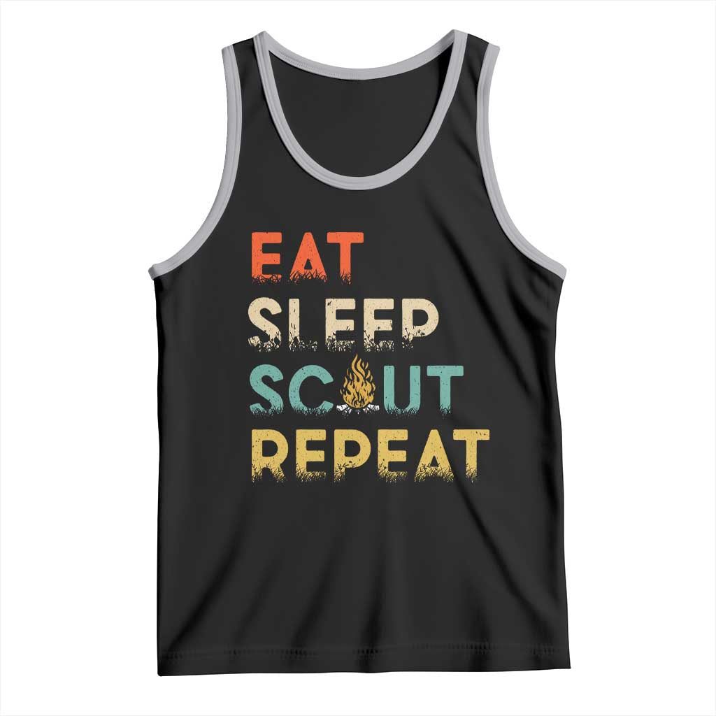 Funny Eat Sleep Scout Repeat Tank Top Scouting Outdoor Camping Nature Campfire