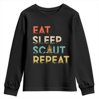 Funny Eat Sleep Scout Repeat Youth Sweatshirt Scouting Outdoor Camping Nature Campfire