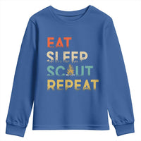 Funny Eat Sleep Scout Repeat Youth Sweatshirt Scouting Outdoor Camping Nature Campfire