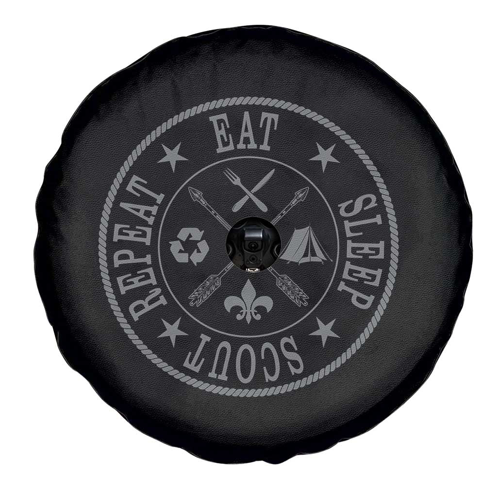 Funny Eat Sleep Scout Repeat Spare Tire Cover Scouting Outdoor Camping Nature