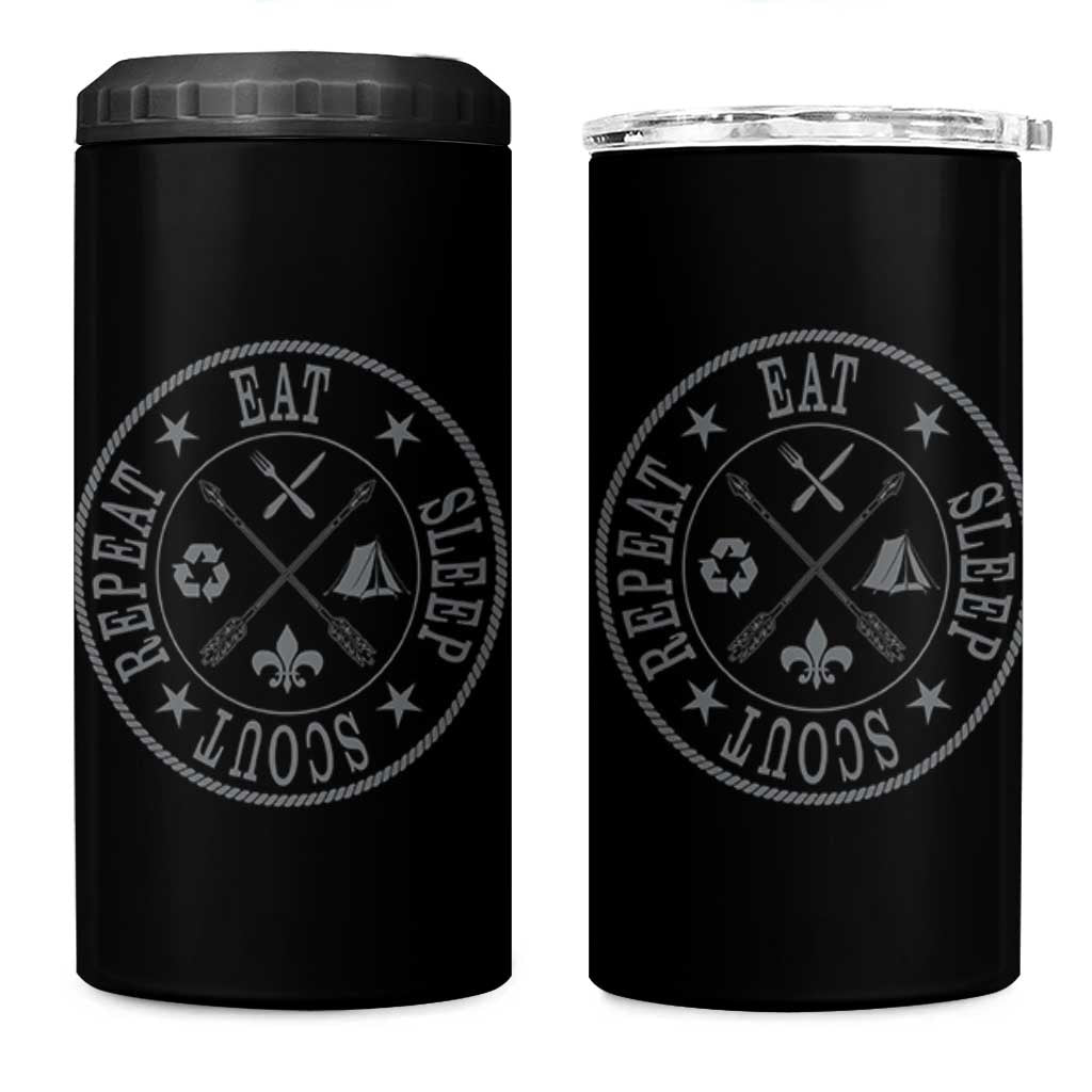 Funny Eat Sleep Scout Repeat 4 in 1 Can Cooler Tumbler Scouting Outdoor Camping Nature