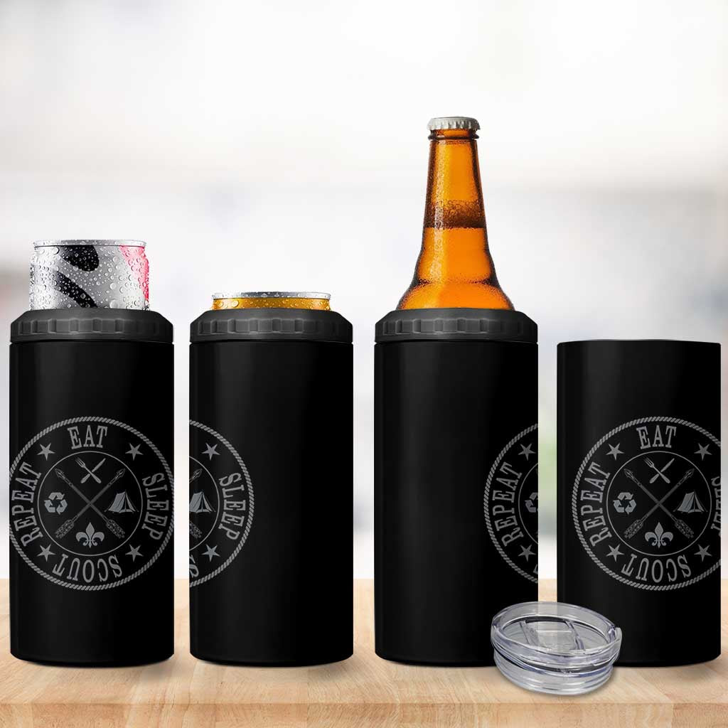 Funny Eat Sleep Scout Repeat 4 in 1 Can Cooler Tumbler Scouting Outdoor Camping Nature