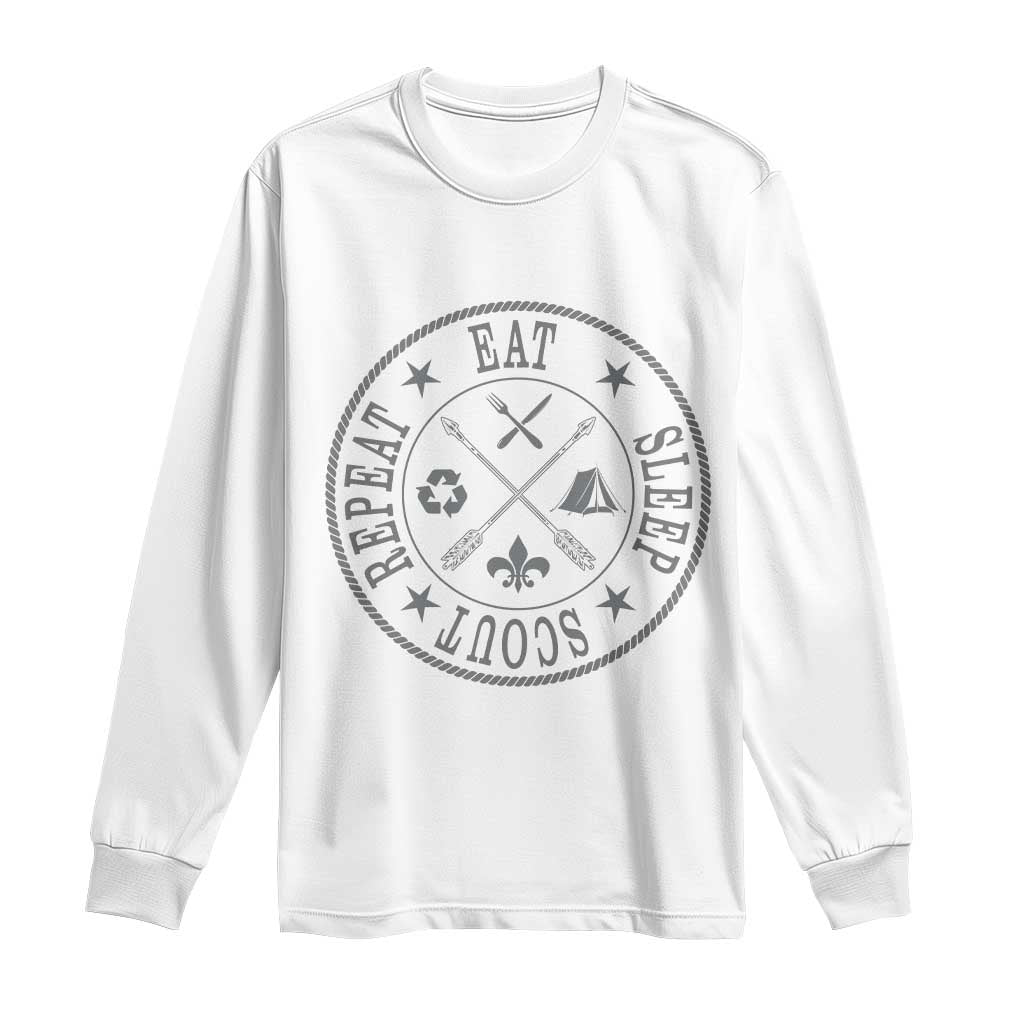 Funny Eat Sleep Scout Repeat Long Sleeve Shirt Scouting Outdoor Camping Nature