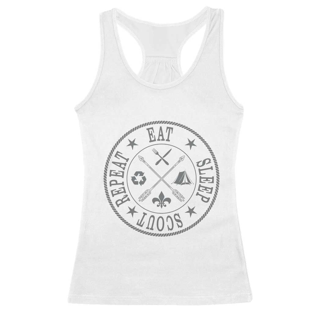 Funny Eat Sleep Scout Repeat Racerback Tank Top Scouting Outdoor Camping Nature