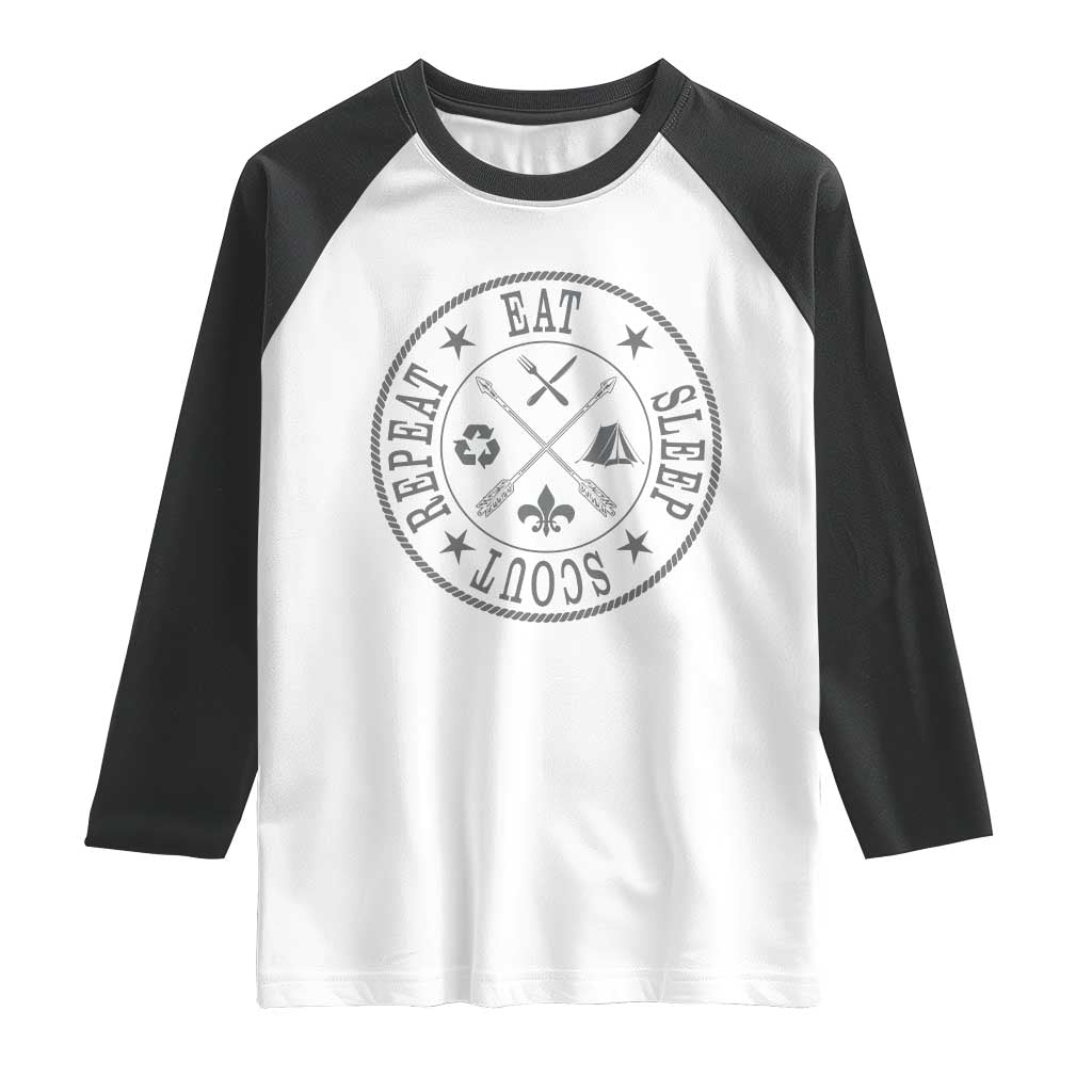 Funny Eat Sleep Scout Repeat Raglan Shirt Scouting Outdoor Camping Nature