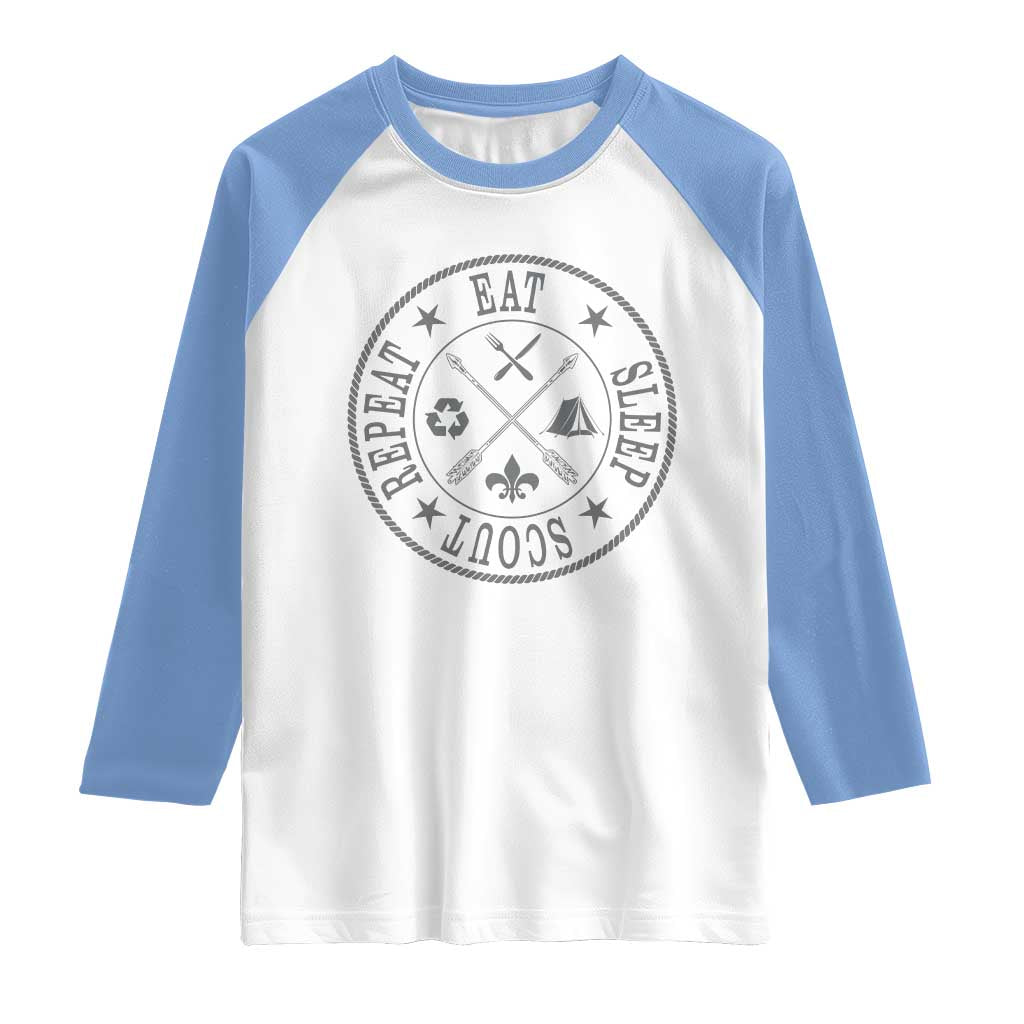 Funny Eat Sleep Scout Repeat Raglan Shirt Scouting Outdoor Camping Nature