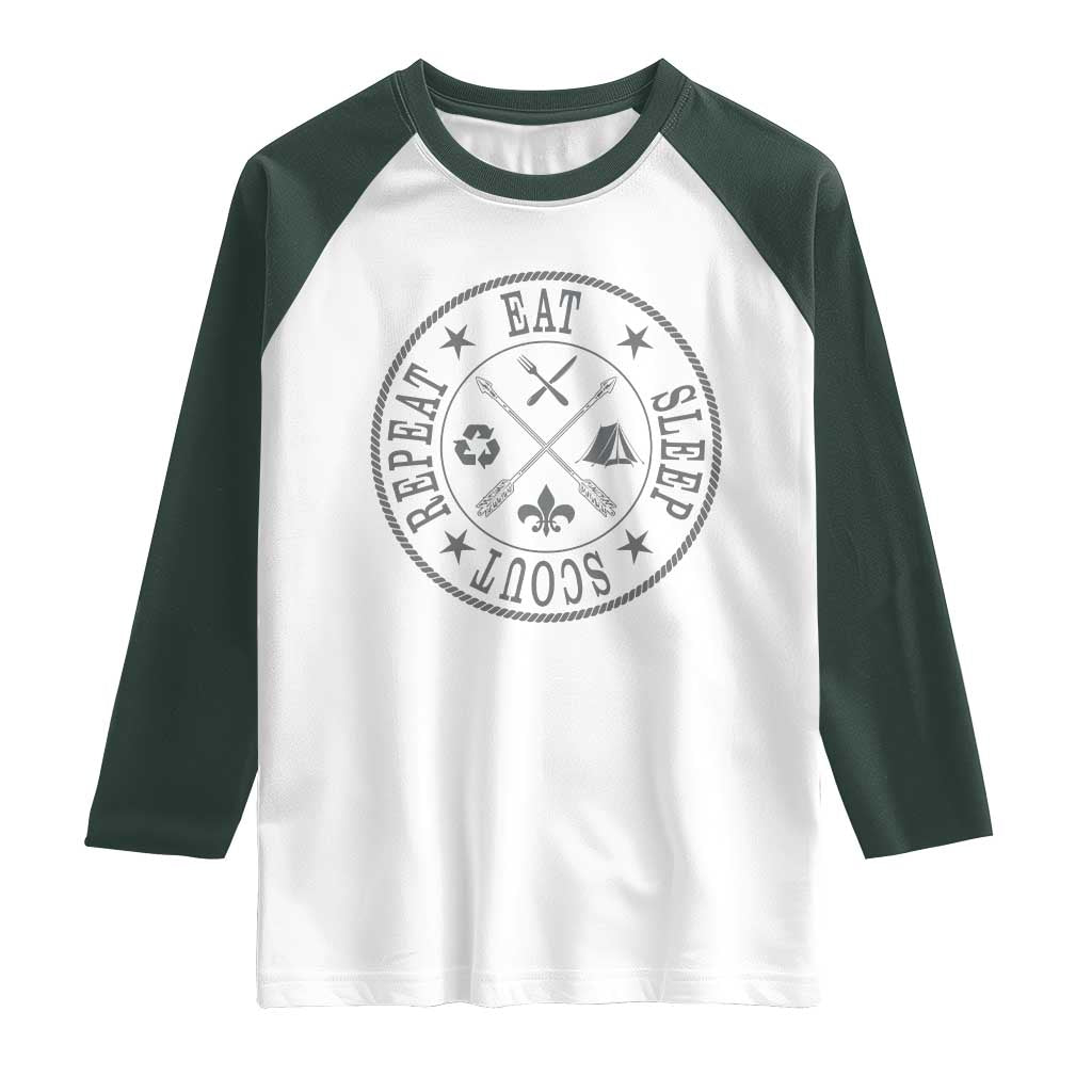 Funny Eat Sleep Scout Repeat Raglan Shirt Scouting Outdoor Camping Nature