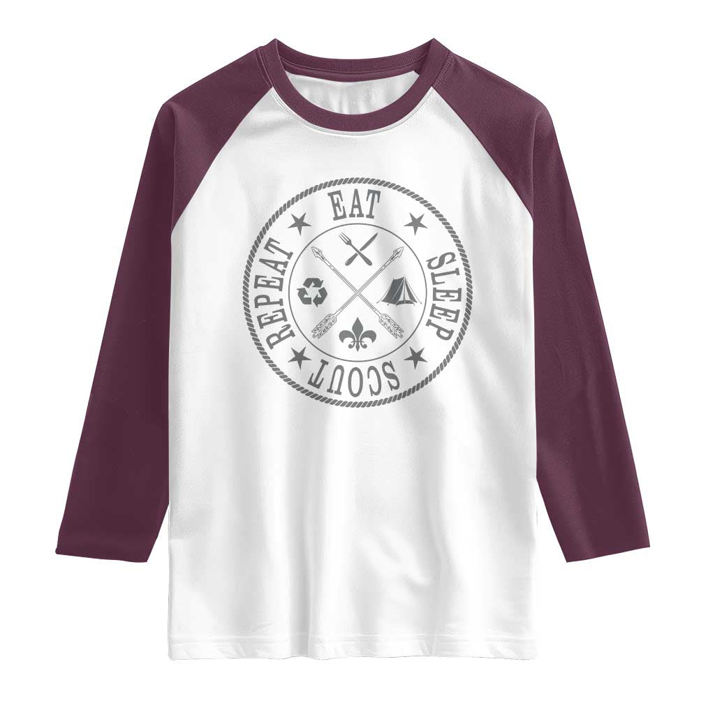 Funny Eat Sleep Scout Repeat Raglan Shirt Scouting Outdoor Camping Nature