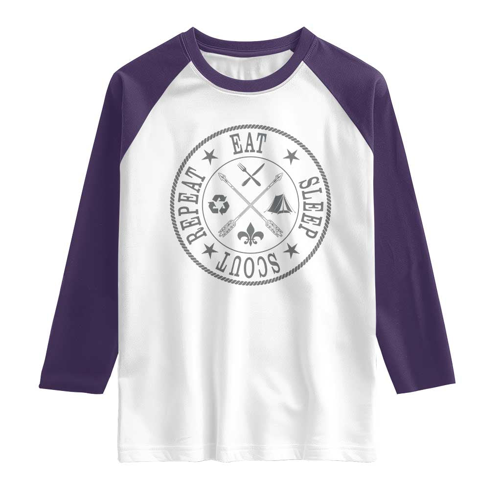 Funny Eat Sleep Scout Repeat Raglan Shirt Scouting Outdoor Camping Nature