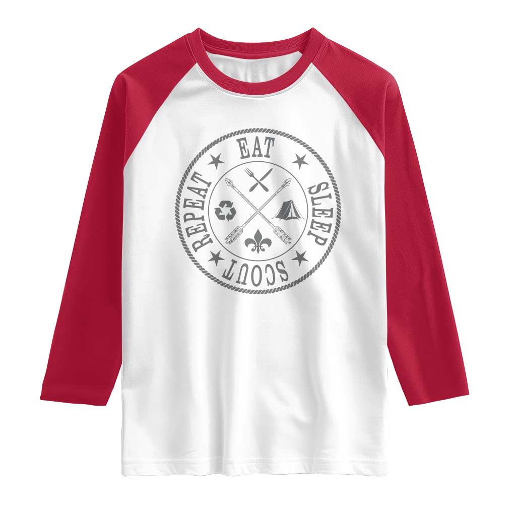 Funny Eat Sleep Scout Repeat Raglan Shirt Scouting Outdoor Camping Nature