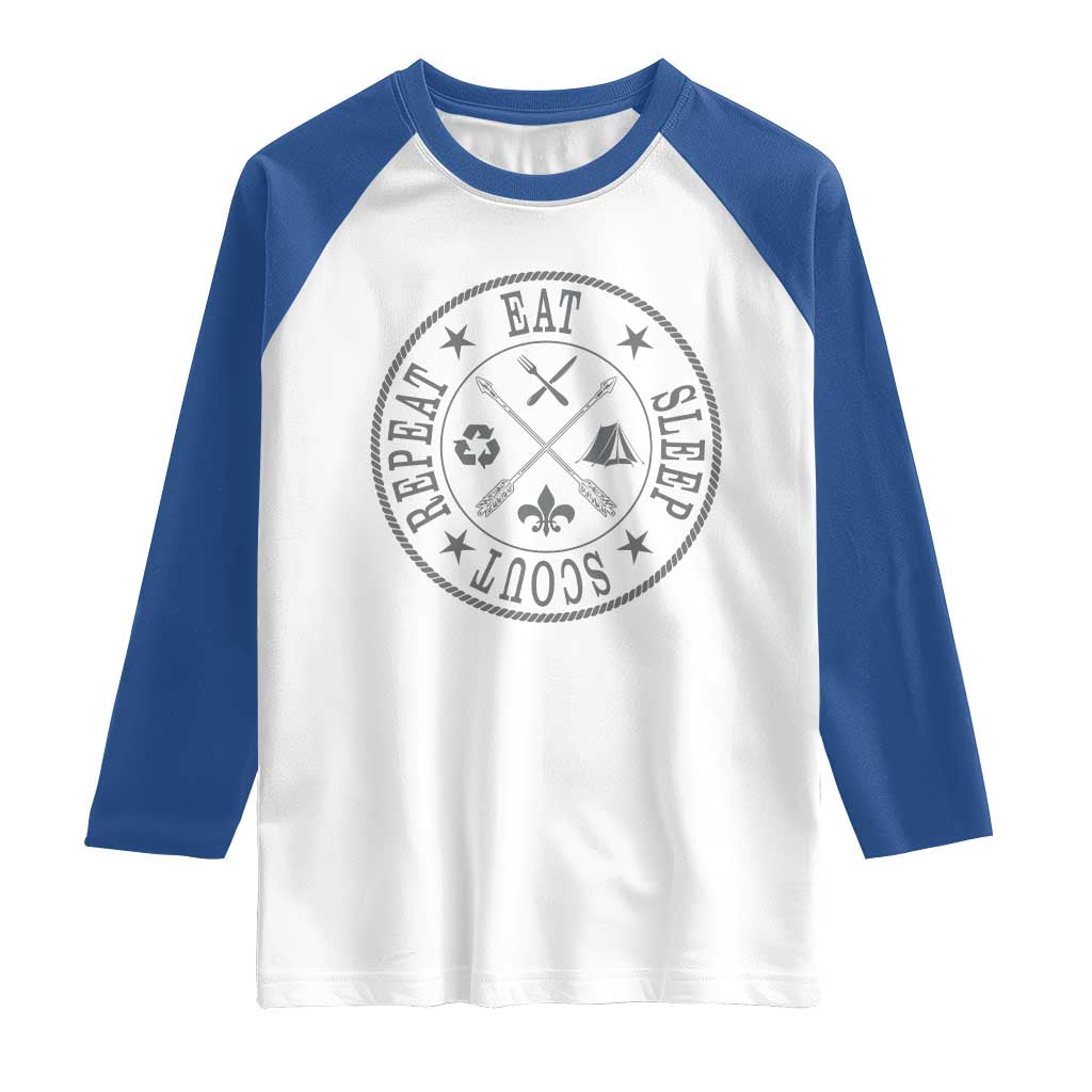 Funny Eat Sleep Scout Repeat Raglan Shirt Scouting Outdoor Camping Nature
