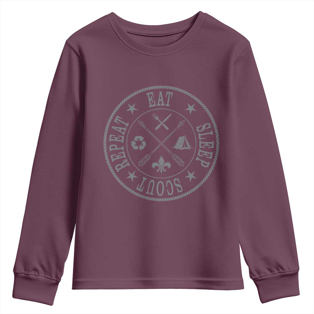 Funny Eat Sleep Scout Repeat Youth Sweatshirt Scouting Outdoor Camping Nature