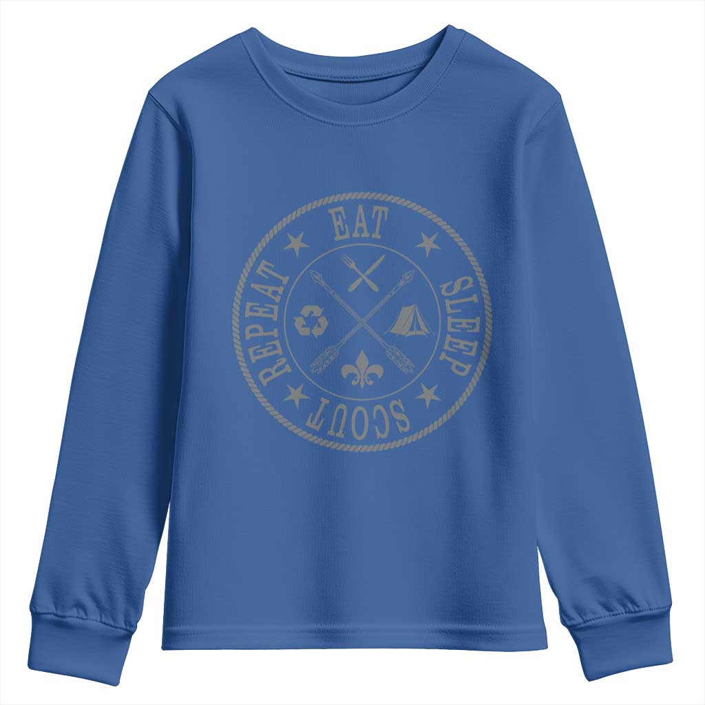 Funny Eat Sleep Scout Repeat Youth Sweatshirt Scouting Outdoor Camping Nature