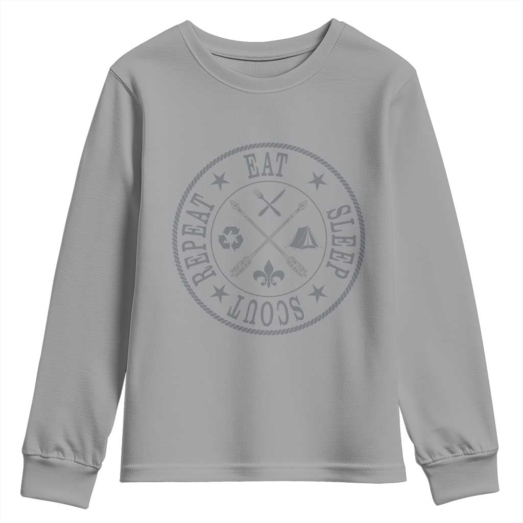 Funny Eat Sleep Scout Repeat Youth Sweatshirt Scouting Outdoor Camping Nature