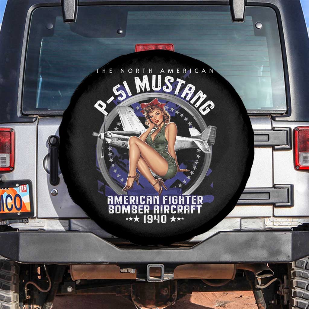 The North American P 51 Mustang American Fighter Bomber Aircraft Spare Tire Cover WW2 Aircraft Pin Up Girl