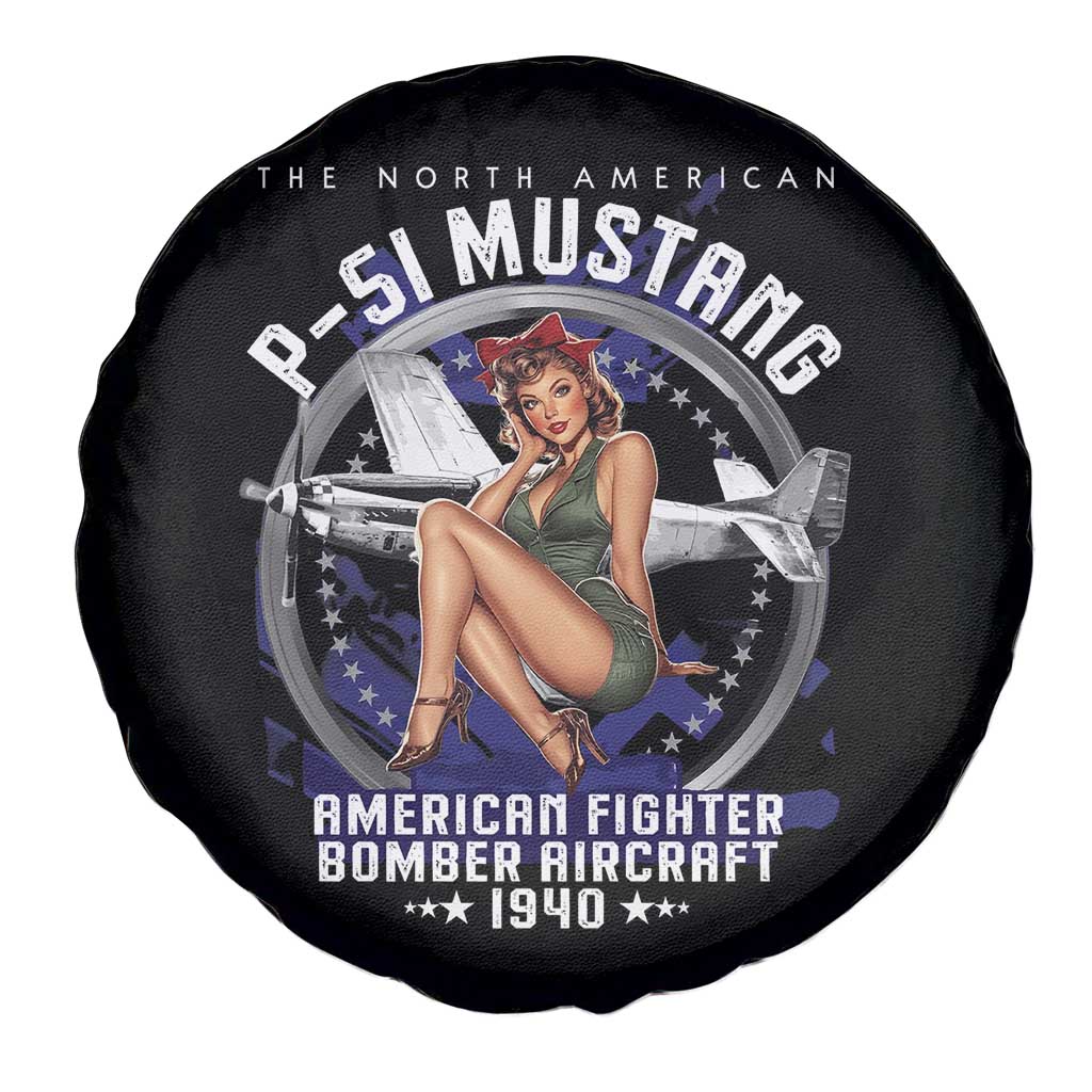 The North American P 51 Mustang American Fighter Bomber Aircraft Spare Tire Cover WW2 Aircraft Pin Up Girl