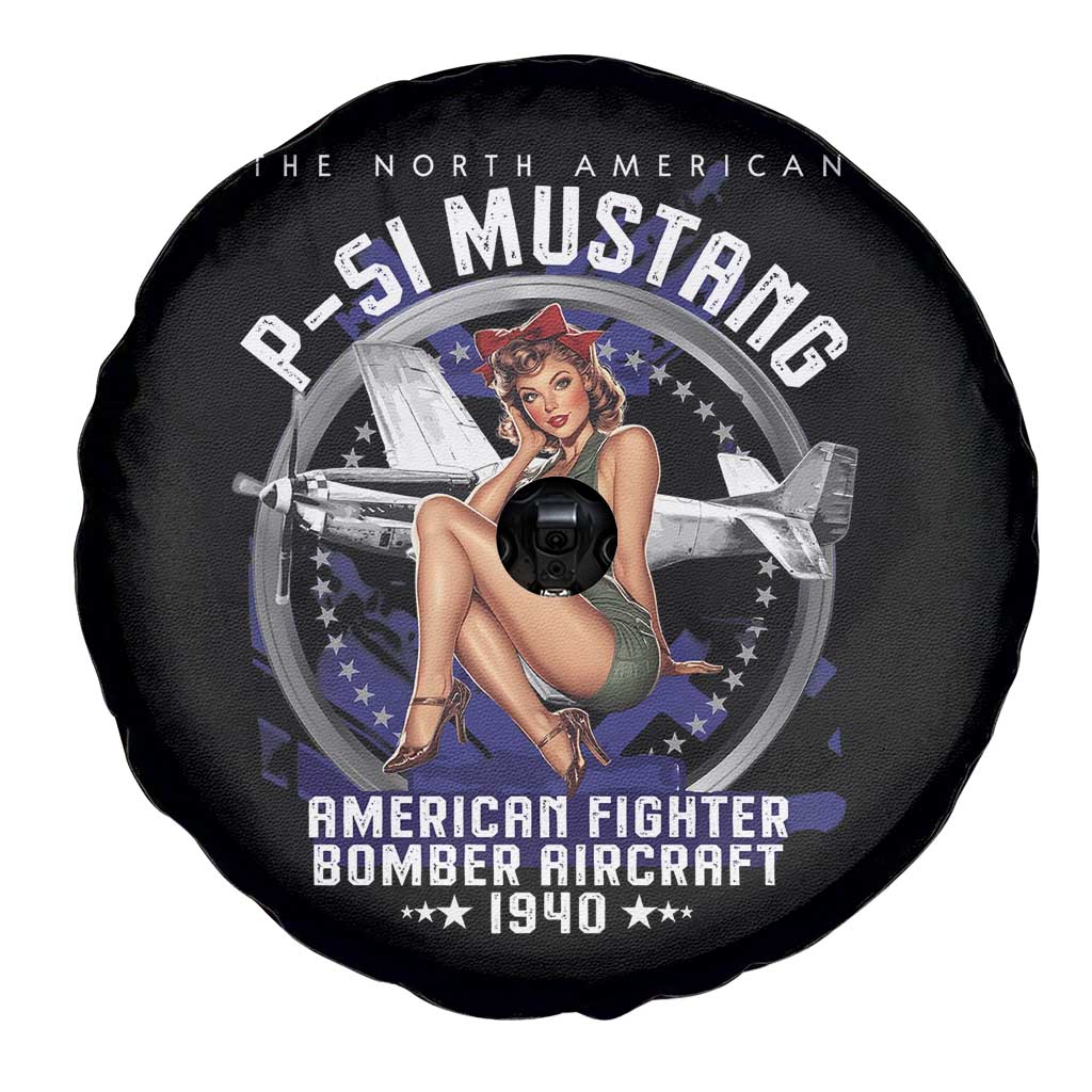 The North American P 51 Mustang American Fighter Bomber Aircraft Spare Tire Cover WW2 Aircraft Pin Up Girl