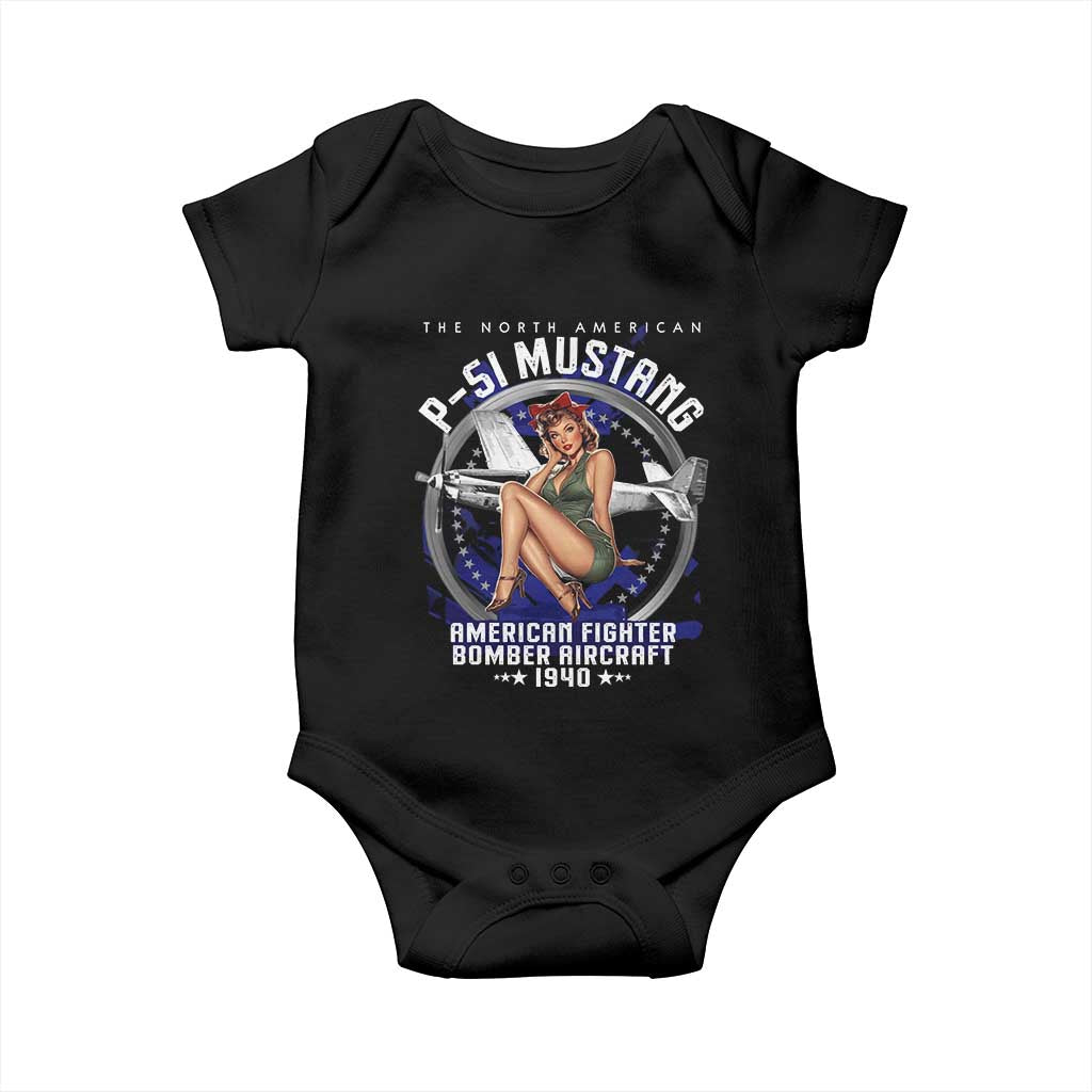 The North American P 51 Mustang American Fighter Bomber Aircraft Baby Onesie WW2 Aircraft Pin Up Girl