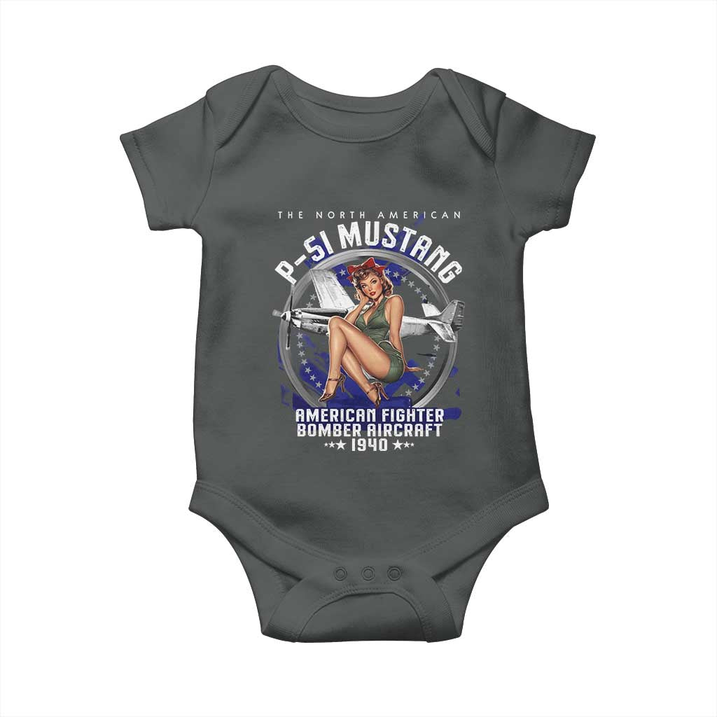 The North American P 51 Mustang American Fighter Bomber Aircraft Baby Onesie WW2 Aircraft Pin Up Girl