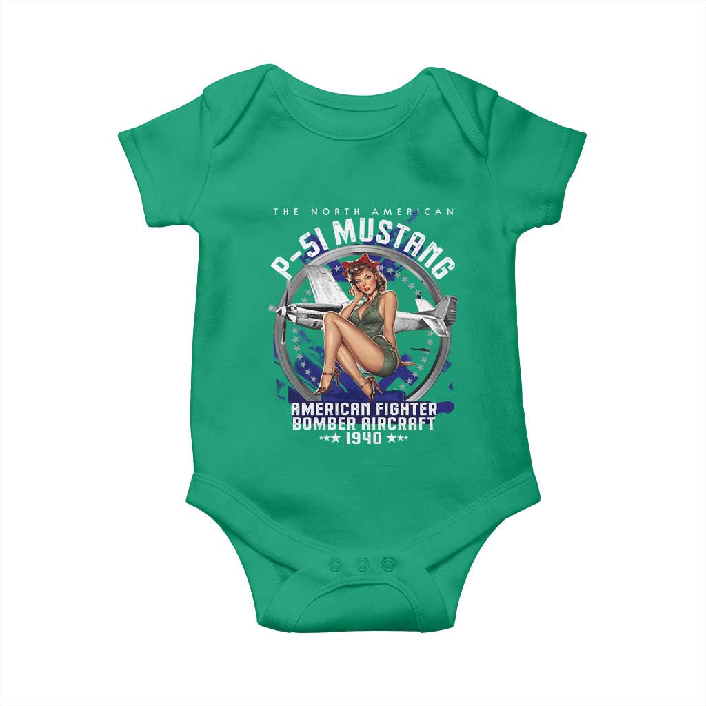 The North American P 51 Mustang American Fighter Bomber Aircraft Baby Onesie WW2 Aircraft Pin Up Girl
