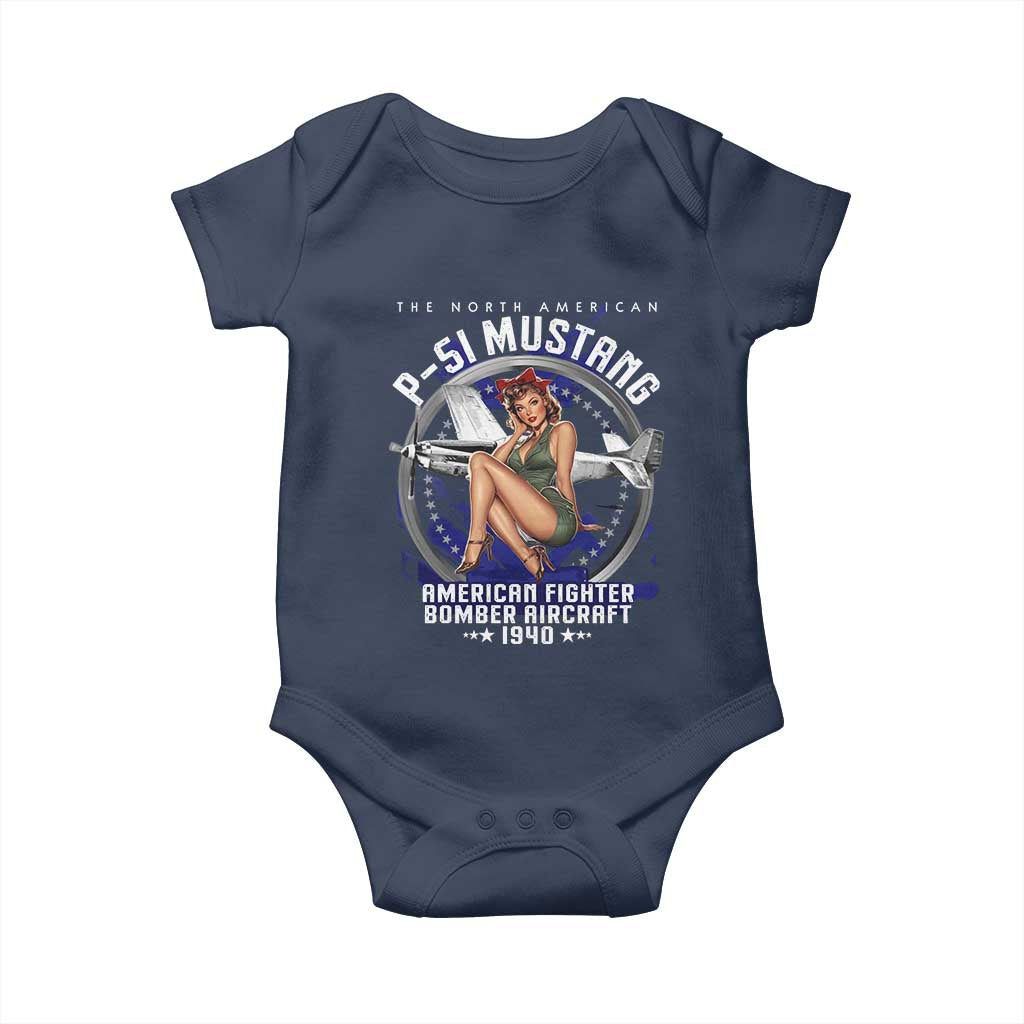The North American P 51 Mustang American Fighter Bomber Aircraft Baby Onesie WW2 Aircraft Pin Up Girl