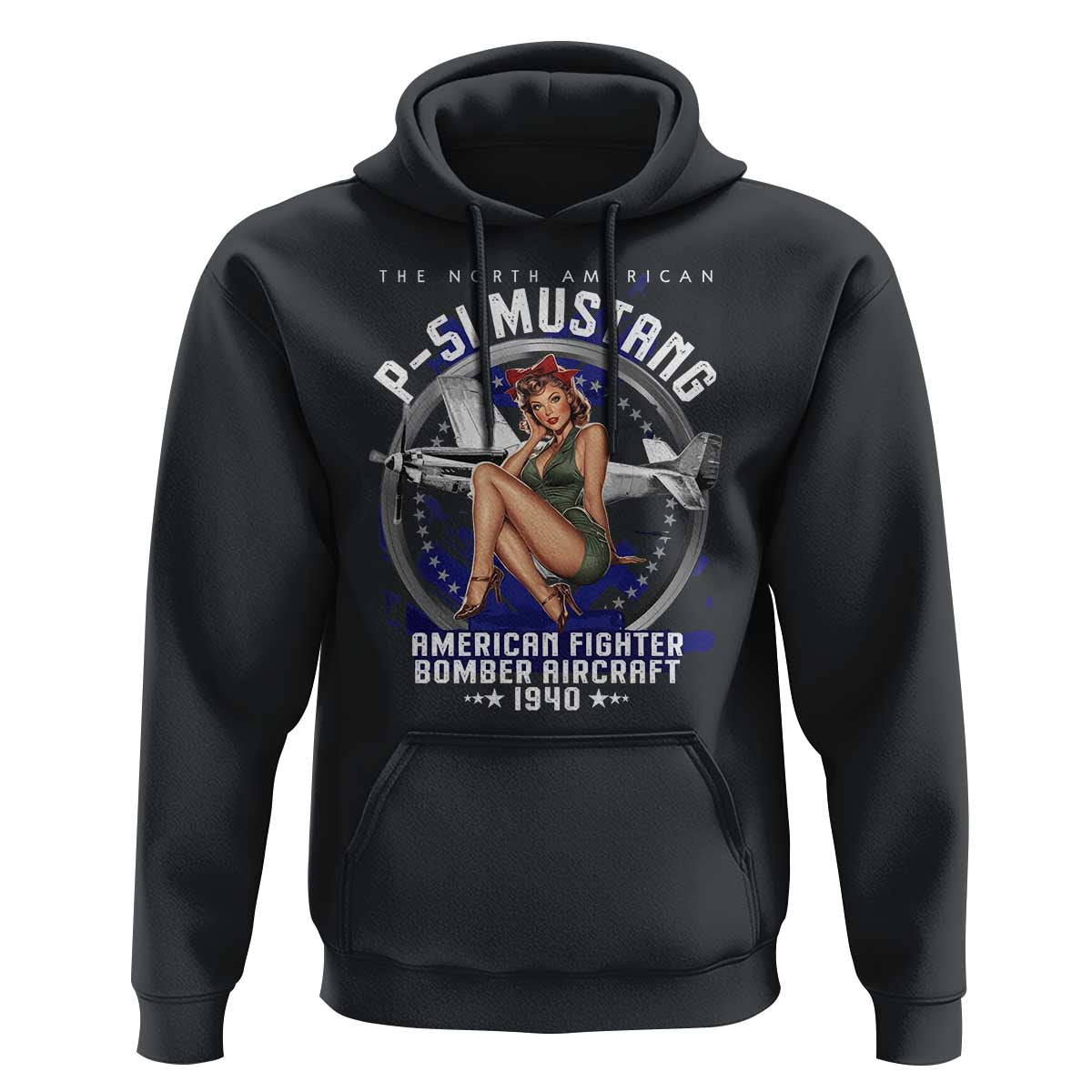 The North American P 51 Mustang American Fighter Bomber Aircraft Hoodie WW2 Aircraft Pin Up Girl