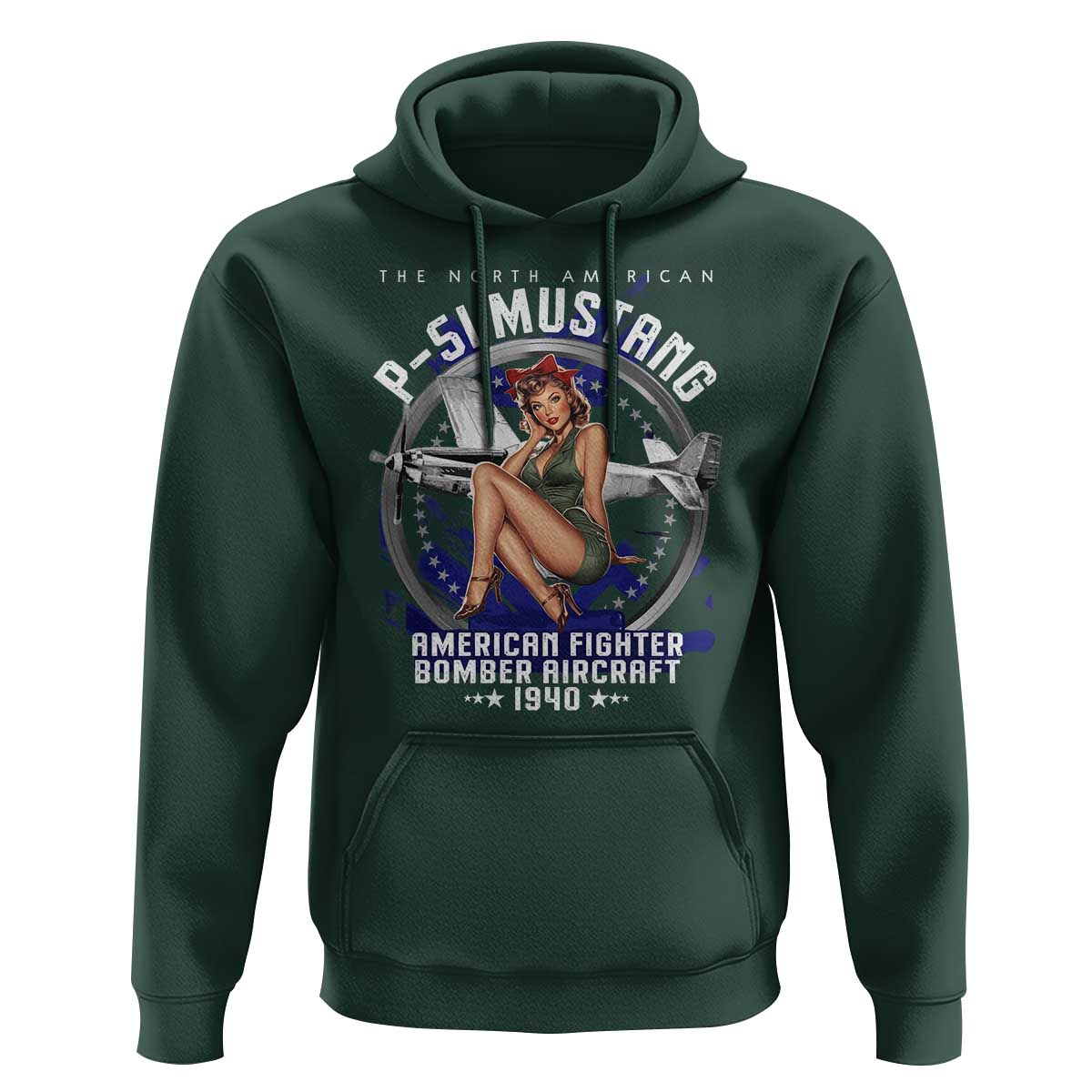 The North American P 51 Mustang American Fighter Bomber Aircraft Hoodie WW2 Aircraft Pin Up Girl