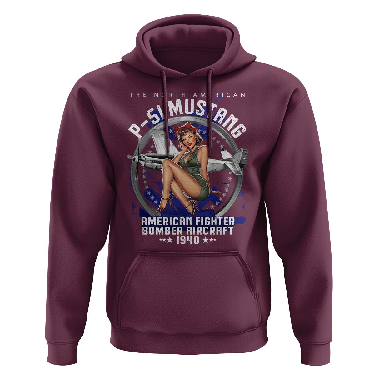 The North American P 51 Mustang American Fighter Bomber Aircraft Hoodie WW2 Aircraft Pin Up Girl