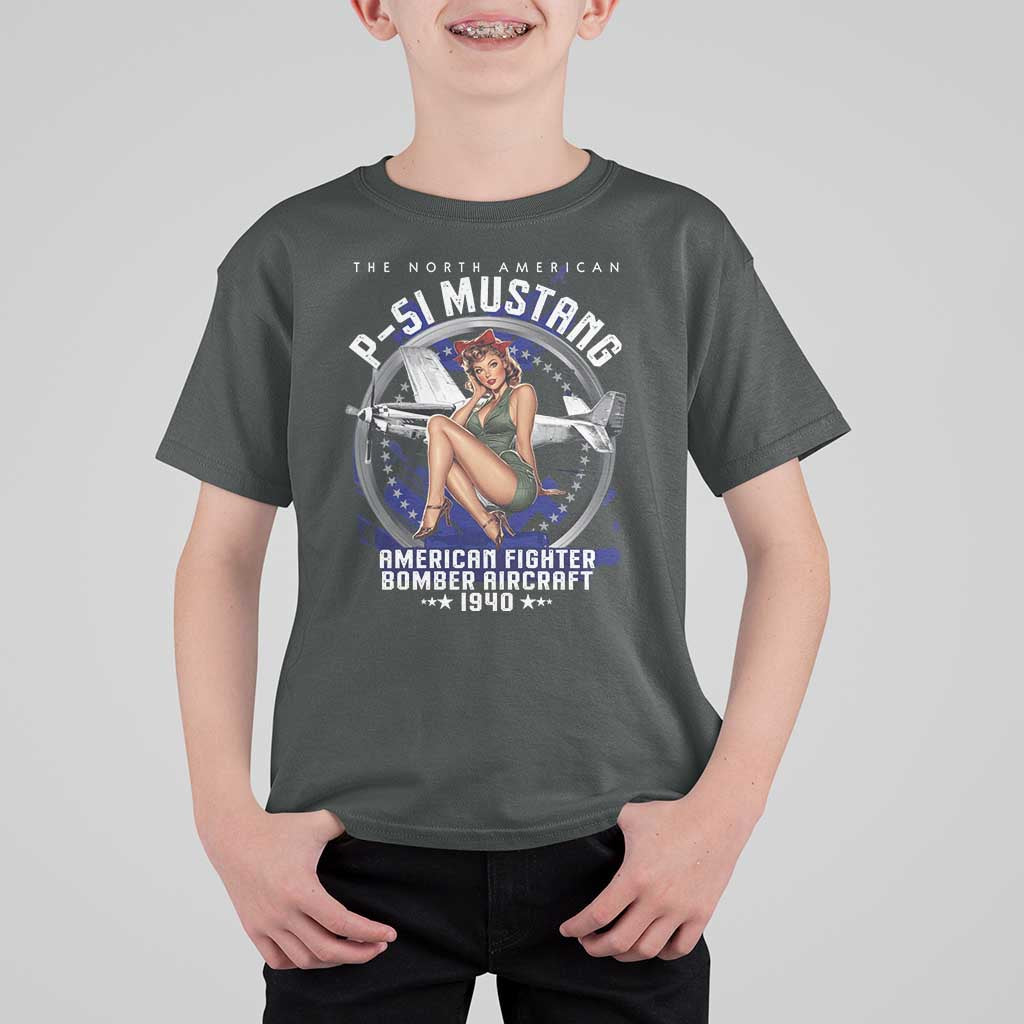 The North American P 51 Mustang American Fighter Bomber Aircraft T Shirt For Kid WW2 Aircraft Pin Up Girl