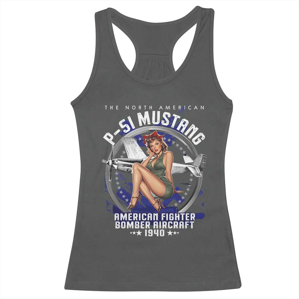 The North American P 51 Mustang American Fighter Bomber Aircraft Racerback Tank Top WW2 Aircraft Pin Up Girl