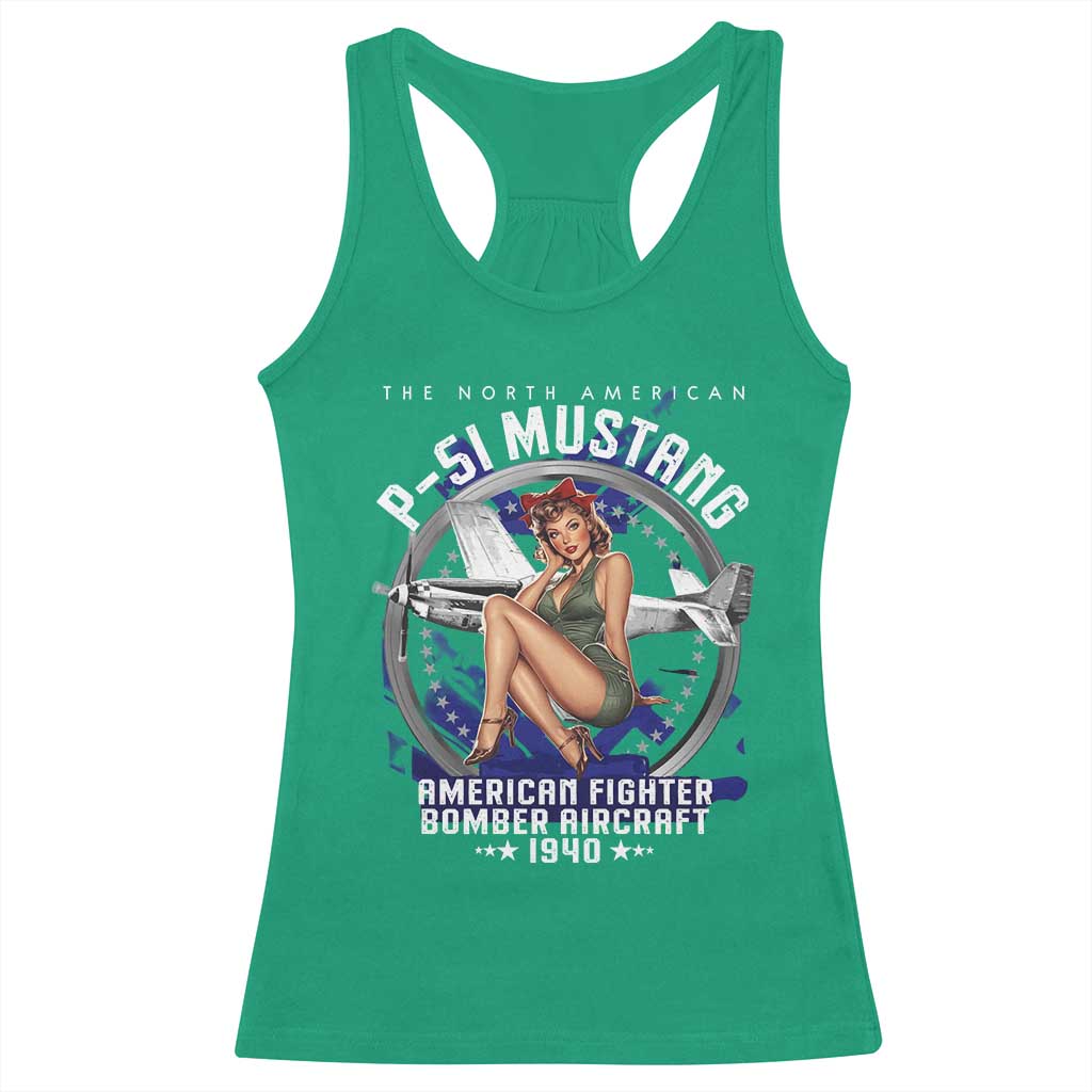 The North American P 51 Mustang American Fighter Bomber Aircraft Racerback Tank Top WW2 Aircraft Pin Up Girl