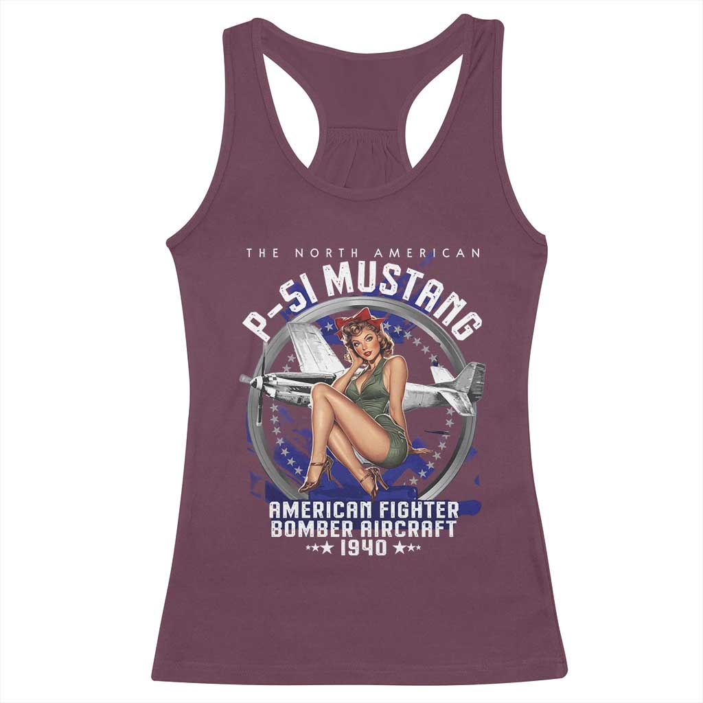 The North American P 51 Mustang American Fighter Bomber Aircraft Racerback Tank Top WW2 Aircraft Pin Up Girl