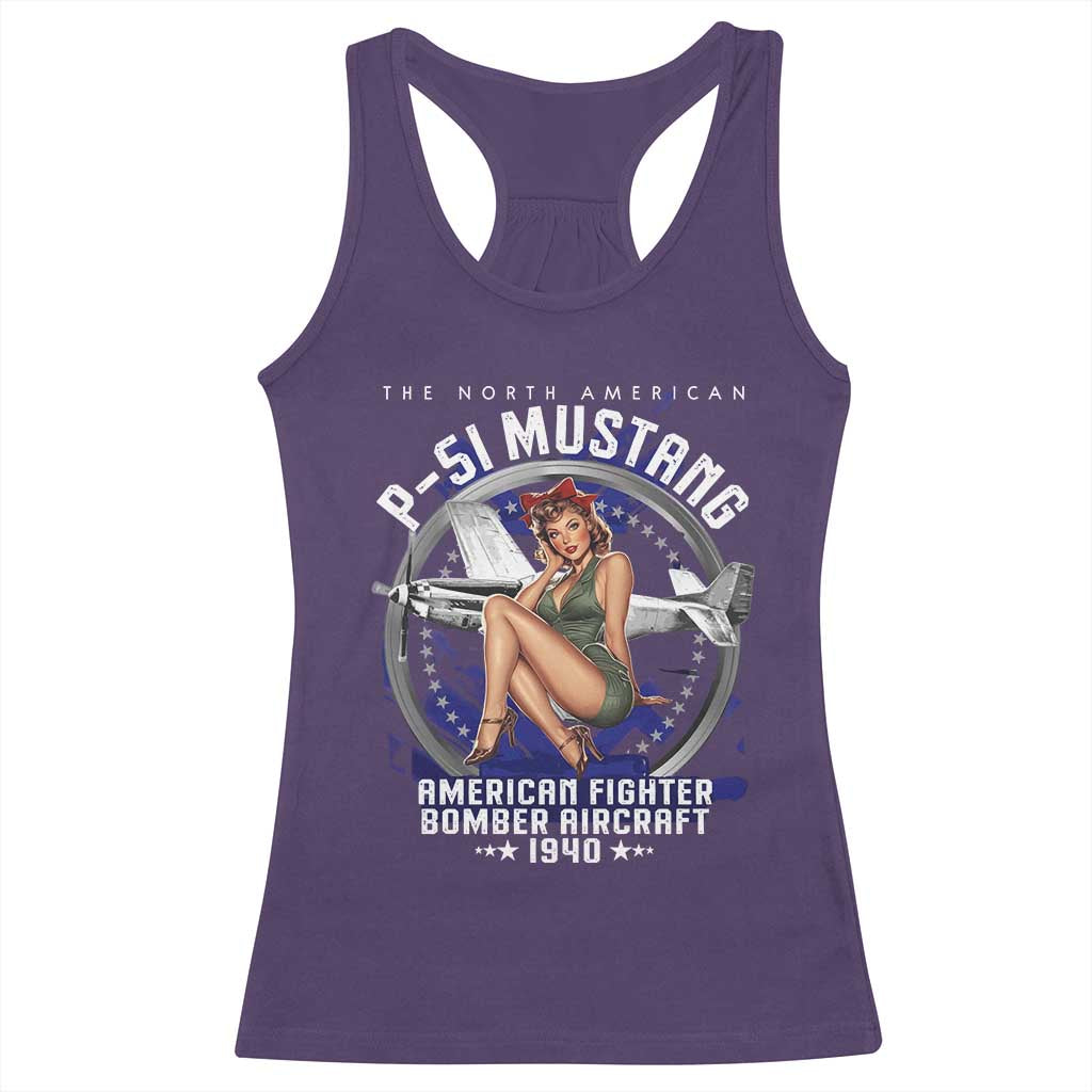 The North American P 51 Mustang American Fighter Bomber Aircraft Racerback Tank Top WW2 Aircraft Pin Up Girl