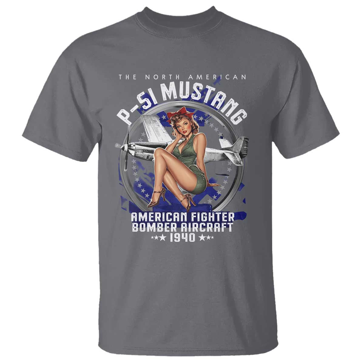 The North American P 51 Mustang American Fighter Bomber Aircraft T Shirt WW2 Aircraft Pin Up Girl
