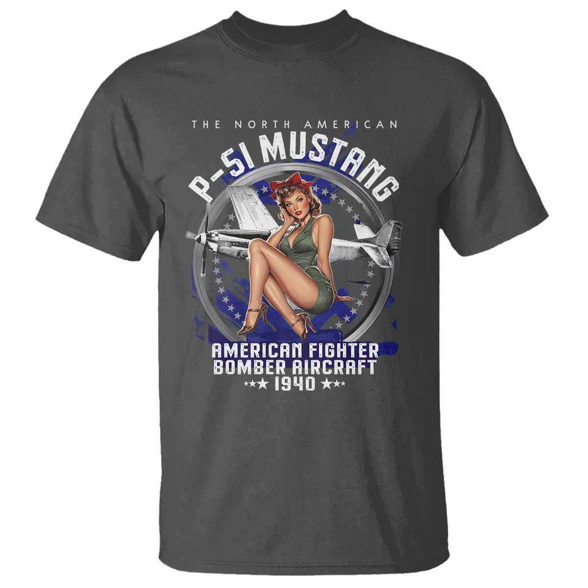 The North American P 51 Mustang American Fighter Bomber Aircraft T Shirt WW2 Aircraft Pin Up Girl