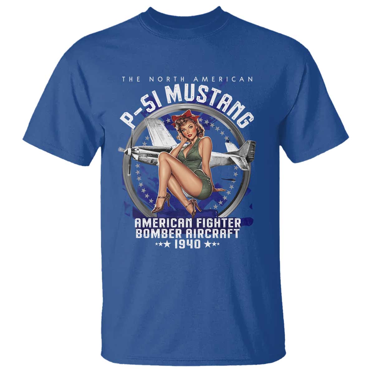 The North American P 51 Mustang American Fighter Bomber Aircraft T Shirt WW2 Aircraft Pin Up Girl