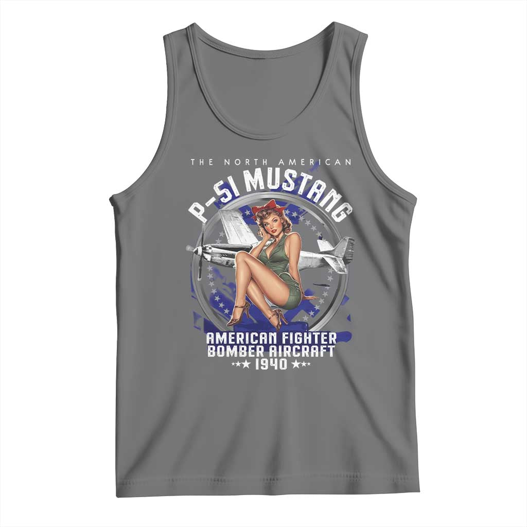 The North American P 51 Mustang American Fighter Bomber Aircraft Tank Top WW2 Aircraft Pin Up Girl