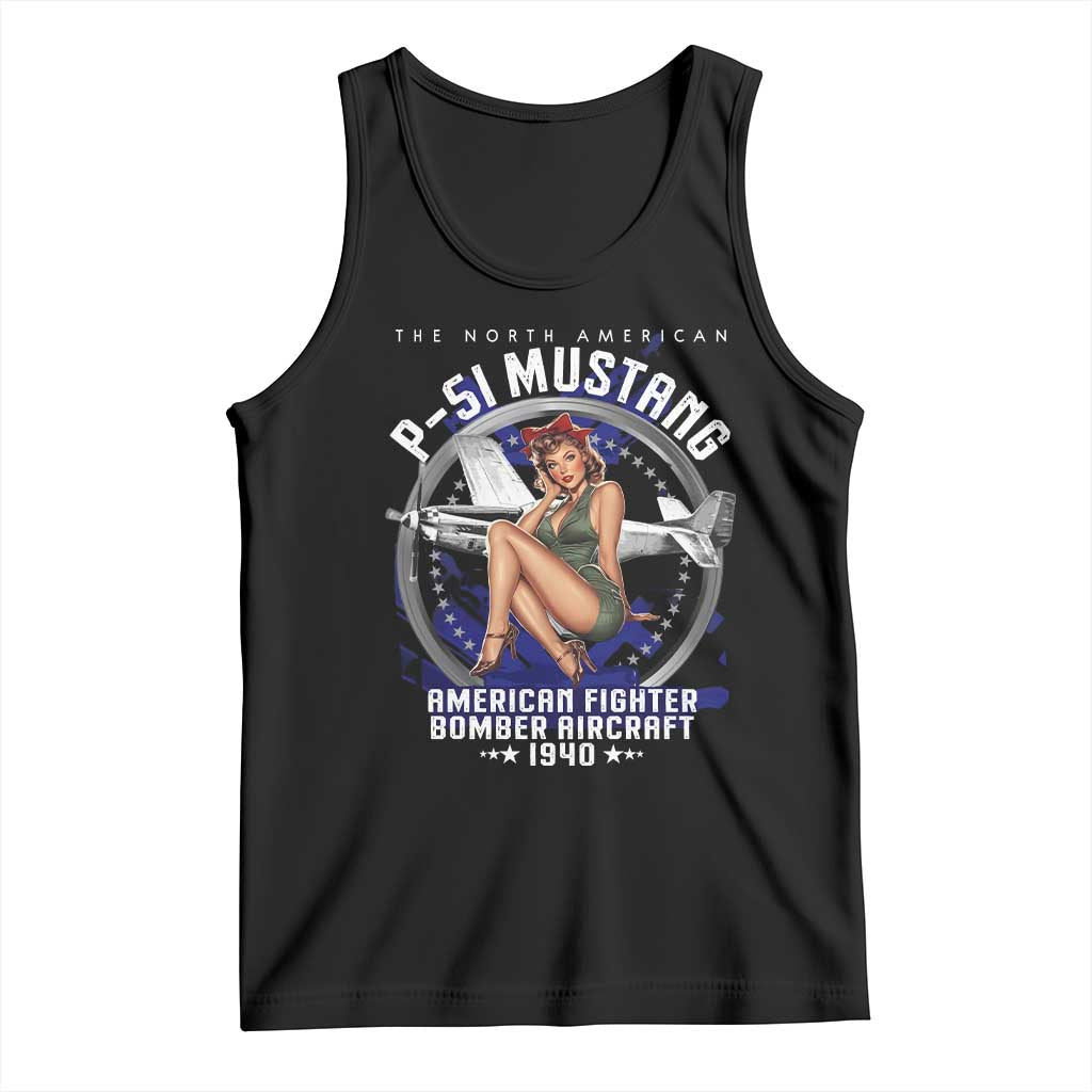 The North American P 51 Mustang American Fighter Bomber Aircraft Tank Top WW2 Aircraft Pin Up Girl