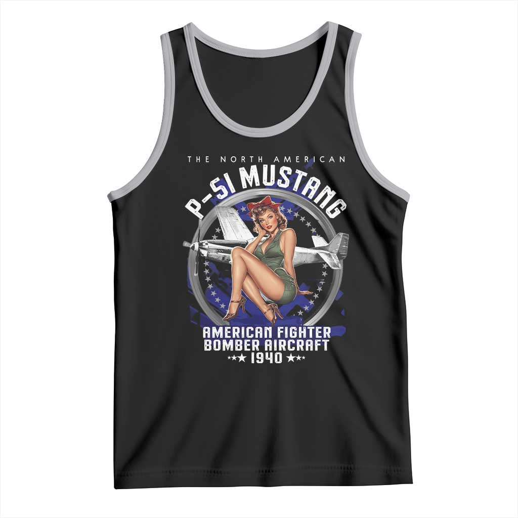 The North American P 51 Mustang American Fighter Bomber Aircraft Tank Top WW2 Aircraft Pin Up Girl