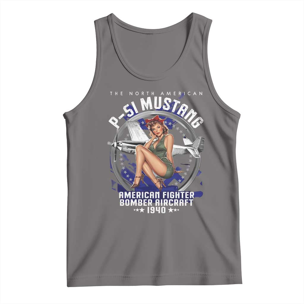 The North American P 51 Mustang American Fighter Bomber Aircraft Tank Top WW2 Aircraft Pin Up Girl